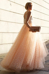Sparkly Prom Dresses A-line Straps Beading Long Beautiful Prom Dress Evening Dress
